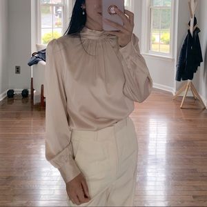 Lilysilk high neck pink silk blouse small